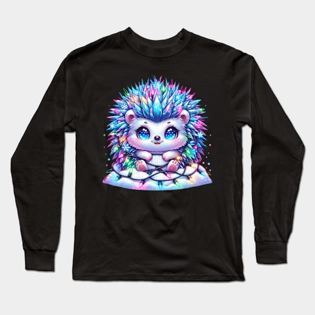 Hedgehog Porcupine Christmas Winter Cute Kawaii Chibi Long Sleeve T-Shirt by Lavender Celeste